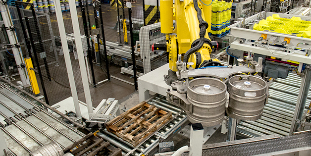 Robotic keg depalletising & palletising